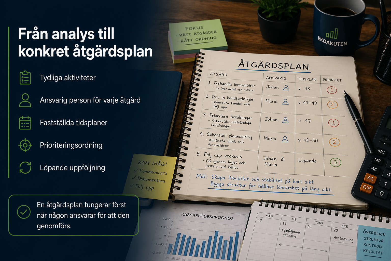 Åtgärdsplan med tydliga aktiviteter, ansvariga personer och tidsplan för företag.
