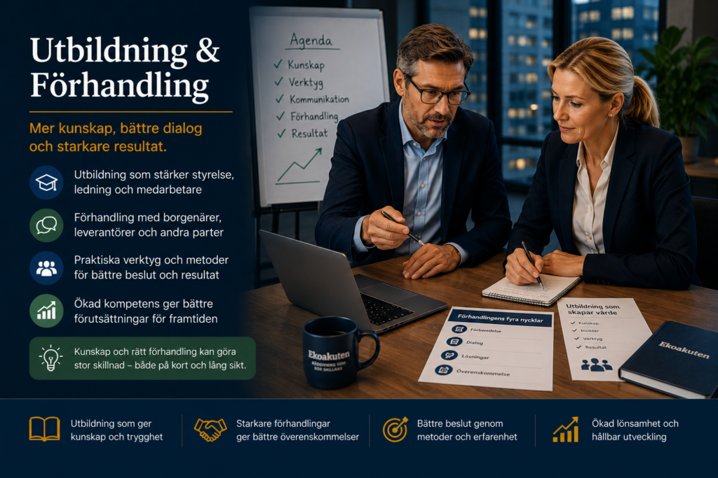 Utbildning och förhandling för företag – Ekoakuten hjälper företag att stärka kunskap, kommunikation och förhandlingsförmåga.