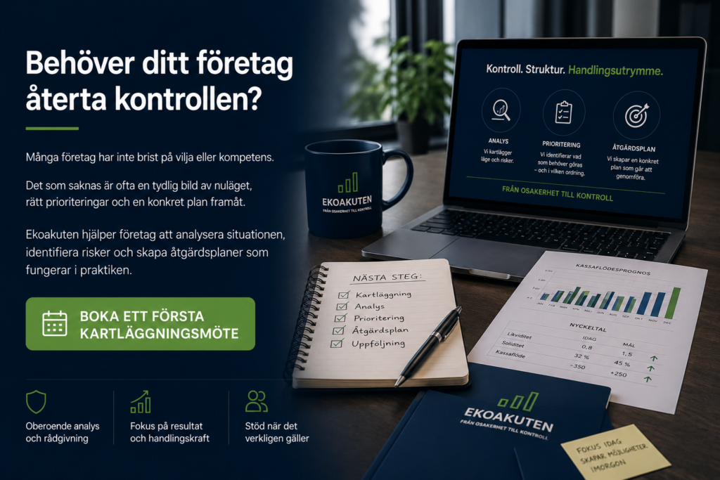 Boka ett första kartläggningsmöte för att skapa struktur, kontroll och handlingsutrymme i företaget.