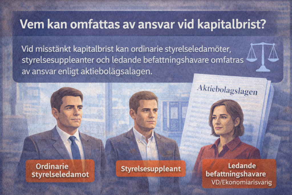 Vem kan omfattas av ansvar vid kapitalbrist enligt aktiebolagslagen