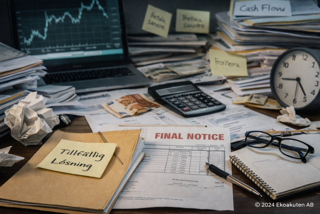 Bakgrund till akut likviditetskris i företag – obetalda fakturor, tillfälliga lösningar och minskat bankförtroende i anonymiserat kundcase