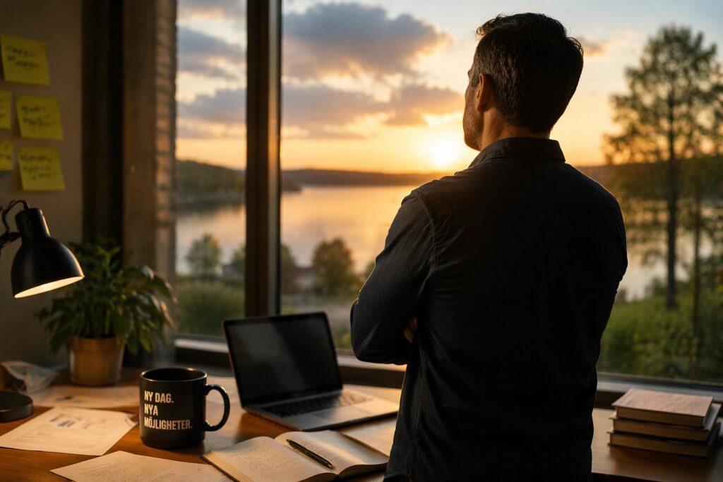 företagare som reflekterar över sin ekonomiska situation