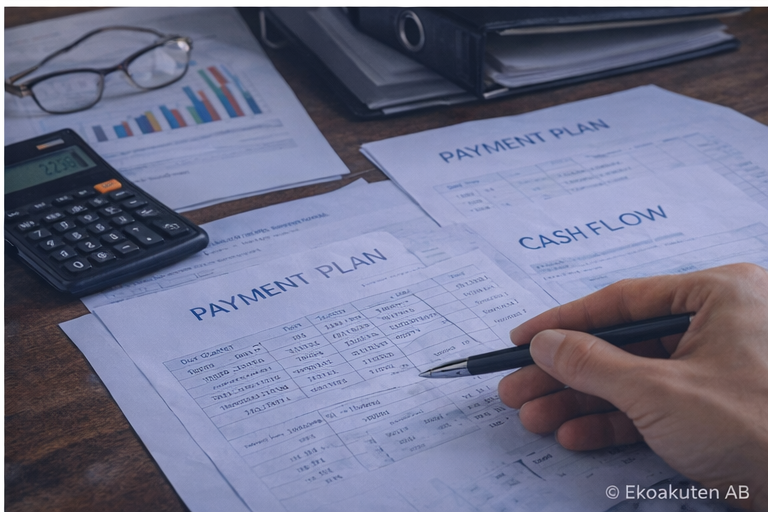 Översikt av skulder och betalningar i företag med likviditetsproblem och ekonomisk press.