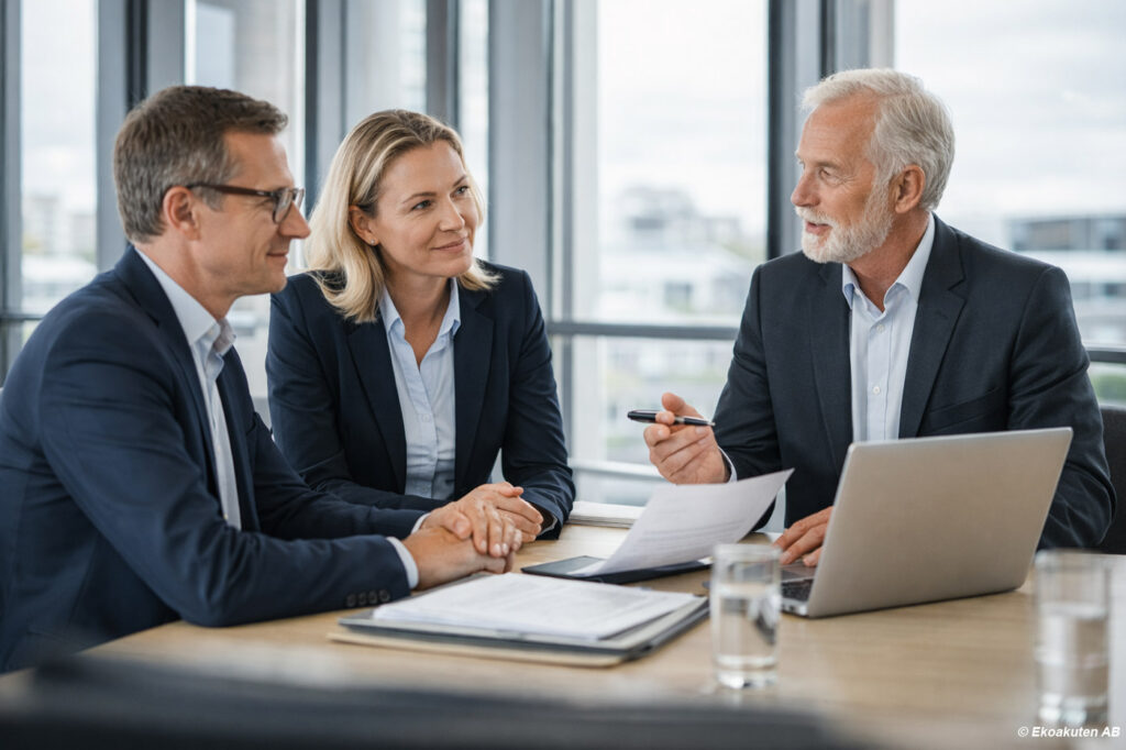företagsledning diskuterar juridisk tvist efter stämning i tingsrätt