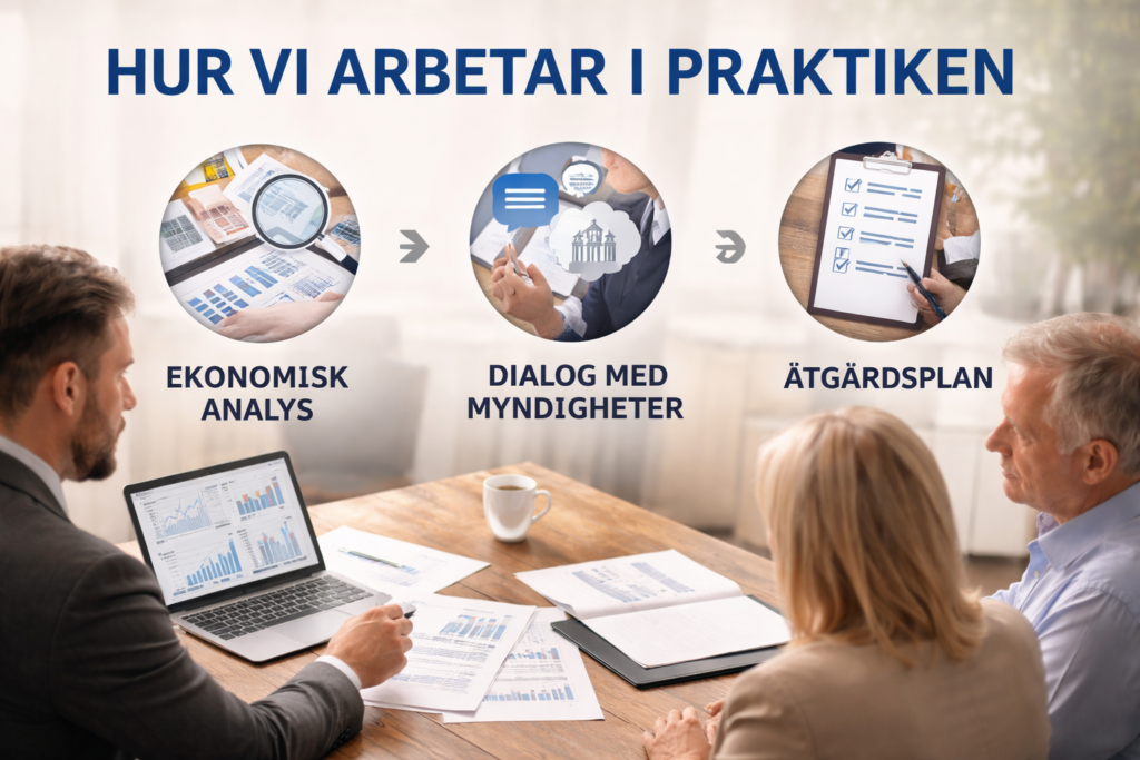 Hur Ekoakuten arbetar i praktiken med ekonomisk analys, dialog med myndigheter och åtgärdsplan för företag i kris