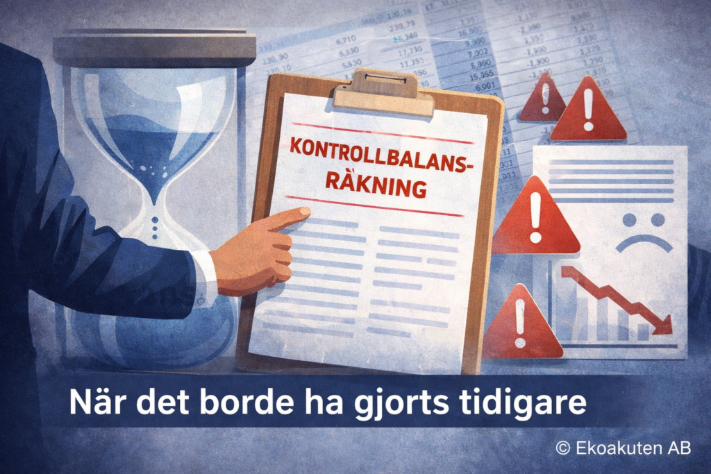 Kontrollbalansräkning som borde ha upprättats tidigare – risk för kapitalbrist