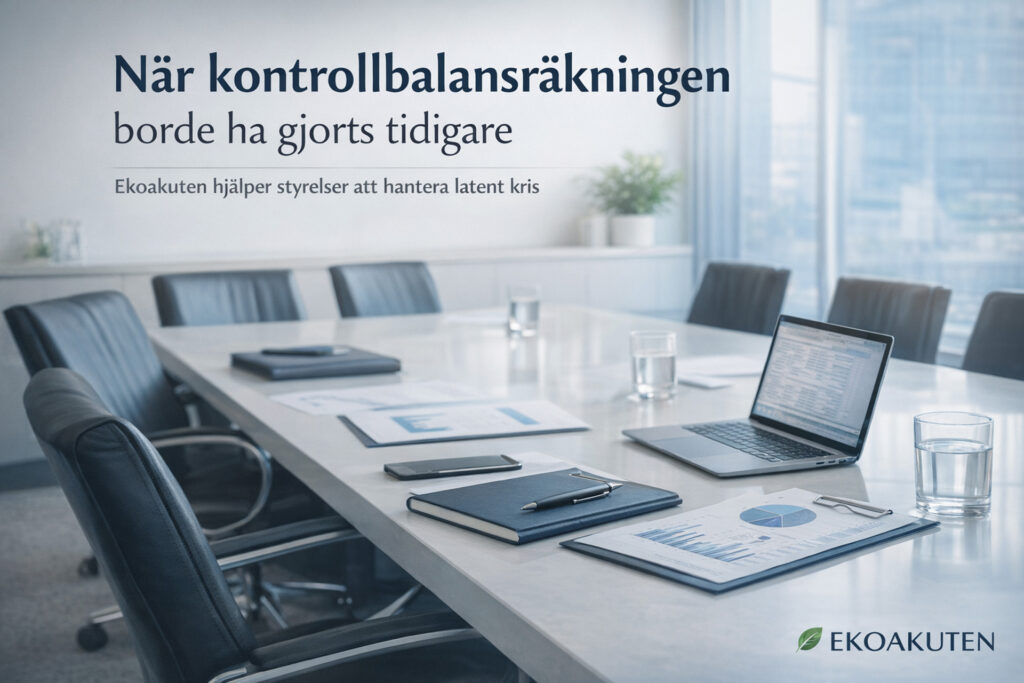 Styrelse i konferensrum inför beslut om kontrollbalansräkning i ekonomiskt pressat bolag