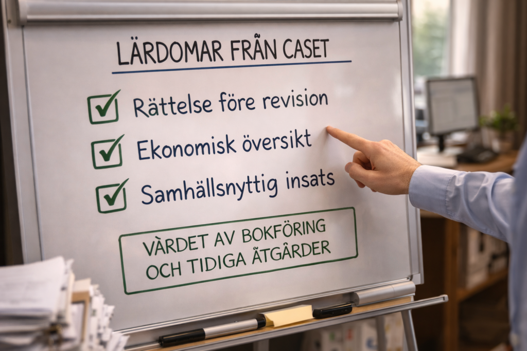 Lärdomar från caset – korrekt bokföring, ekonomisk översikt och samhällsnyttig insats vid skatteutredning
