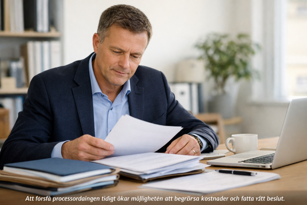 Översikt av processordning vid krav och tvist – från förhandling och Kronofogden till tingsrätt, hovrätt och Högsta domstolen.