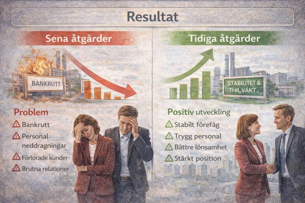 Resultat av tidiga och sena åtgärder när flera varningssignaler ignoreras