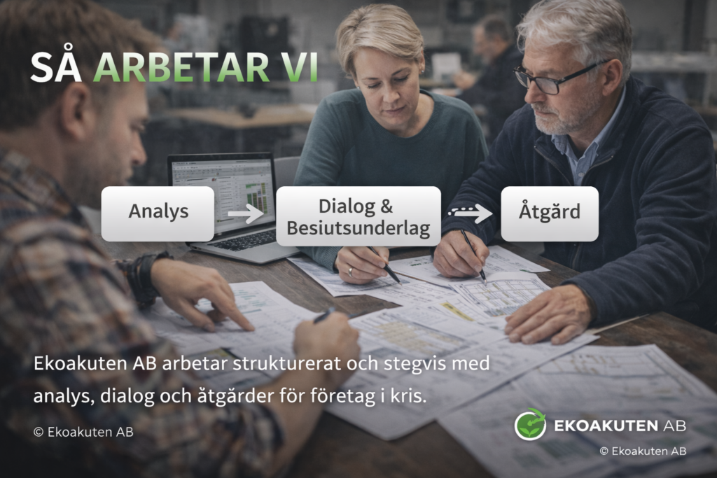 Så arbetar vi på Ekoakuten AB – stegvis ekonomisk analys och åtgärdsarbete för företag i kris