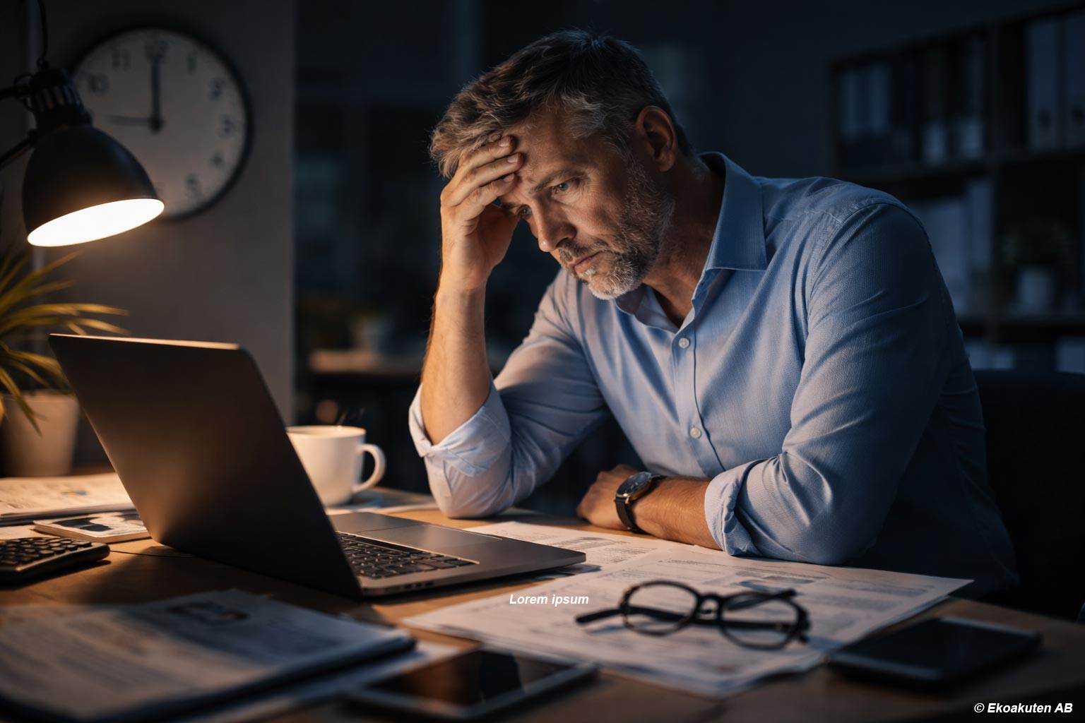 dålig sömn hos företagare, företagare som sover dåligt, sömnsvårigheter företagaresömnproblem hos företagare fsom sitter vaken sent och arbetar med företagets ekonomi