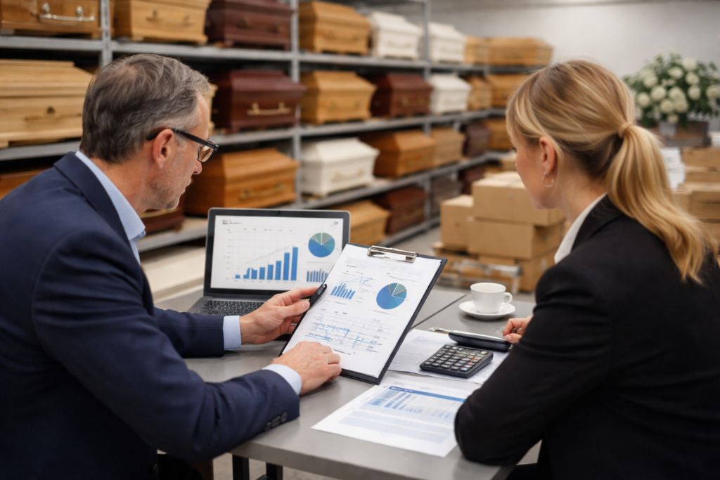 Ekonomisk analys av överlager hos begravningsentreprenör inför avgörande affärsbeslut