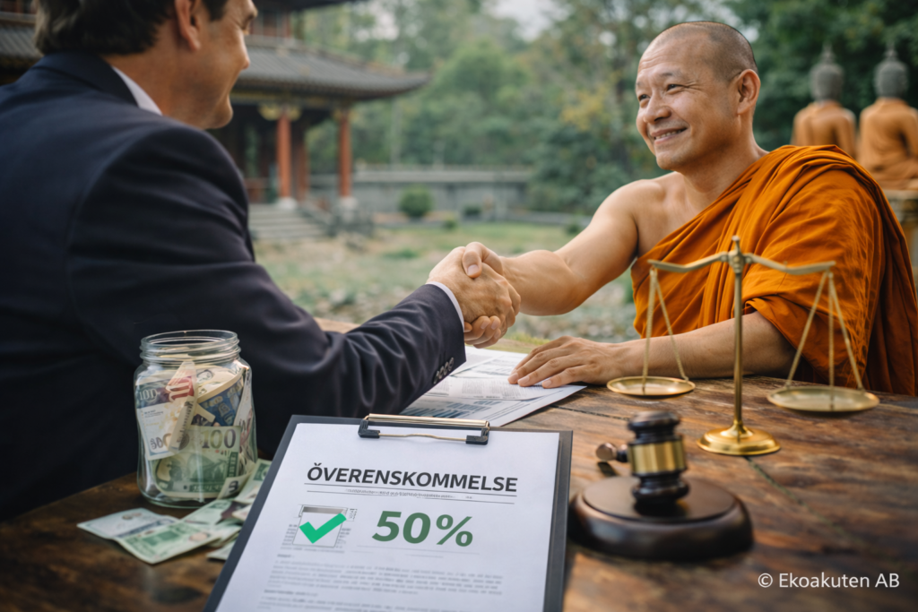 Uppgörelse med Skatteverket efter förhandling – buddhistiskt tempel undvek konkurs med stöd från Ekoakuten AB