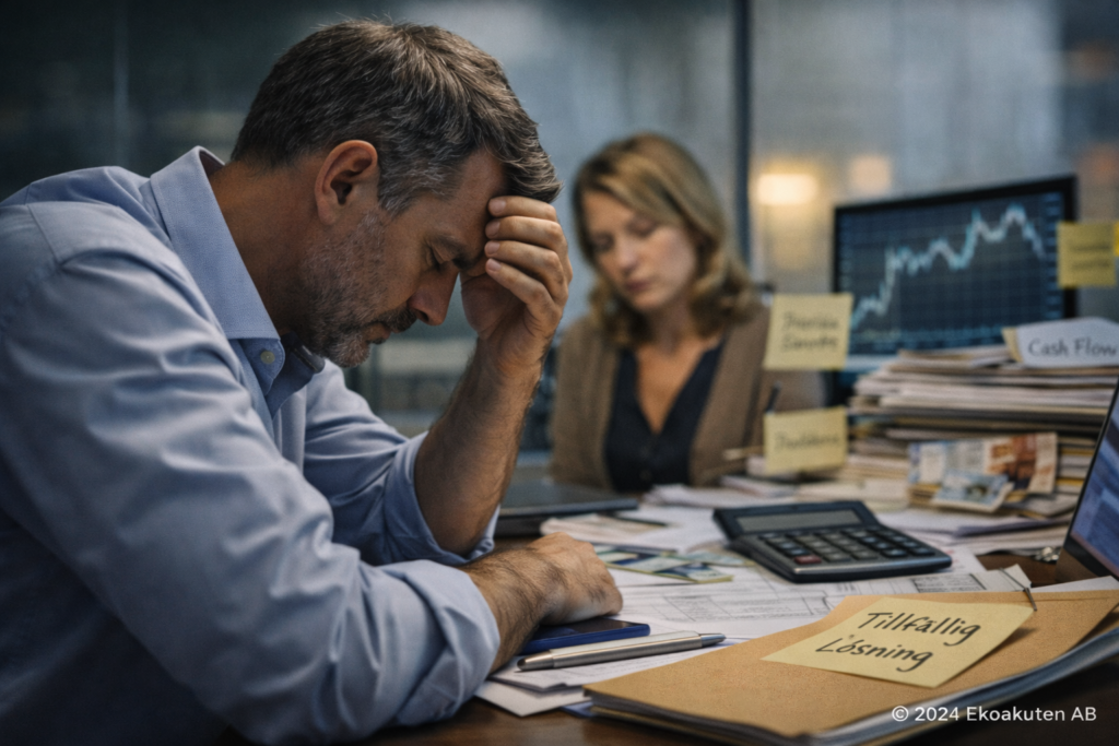 Utgångsläge i företag med akut likviditetskris där tillfälliga lösningar och ekonomisk press präglar vardagen – anonymiserat kundcase från Ekoakuten AB