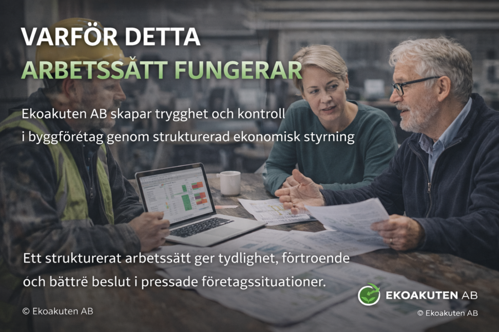 Varför detta arbetssätt fungerar – Ekoakuten AB skapar trygghet och kontroll i byggföretag genom strukturerad ekonomisk styrning